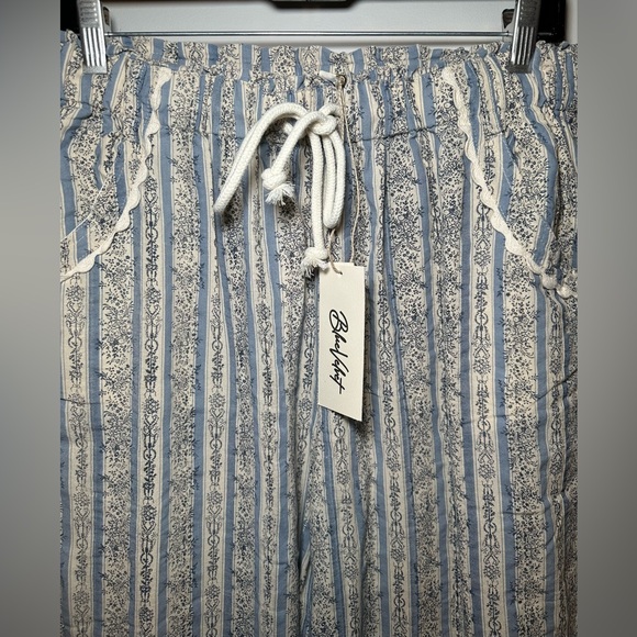 Blue Velvet floral pattern pants 100% cotton blue white trim bohemian wide leg M - Picture 4 of 15